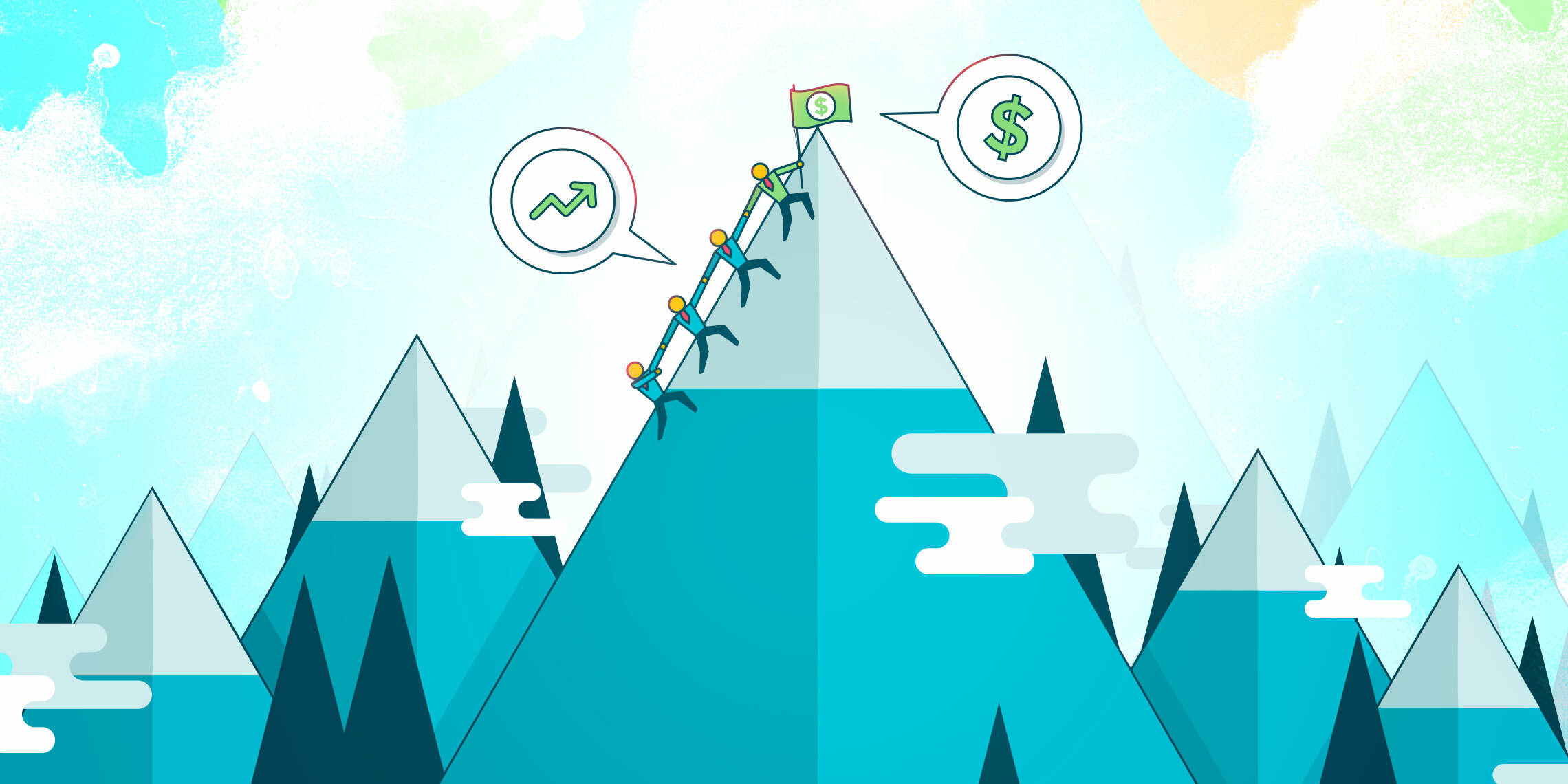 sales leaders getting to the top of a mountain after a sales slump
