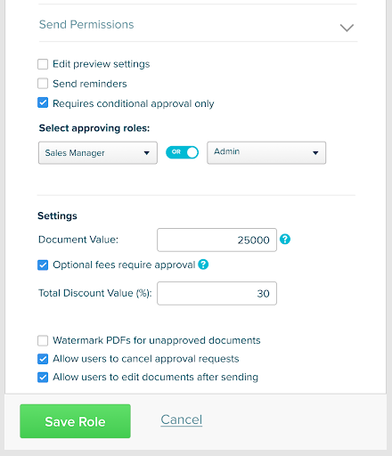 Contract approval workflow: setting contract permissions using Proposify