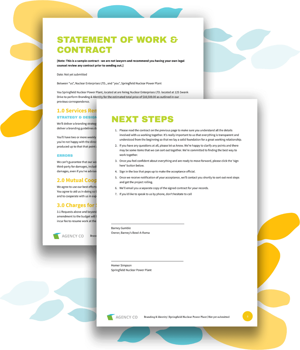 contract and signature page for branding proposal template