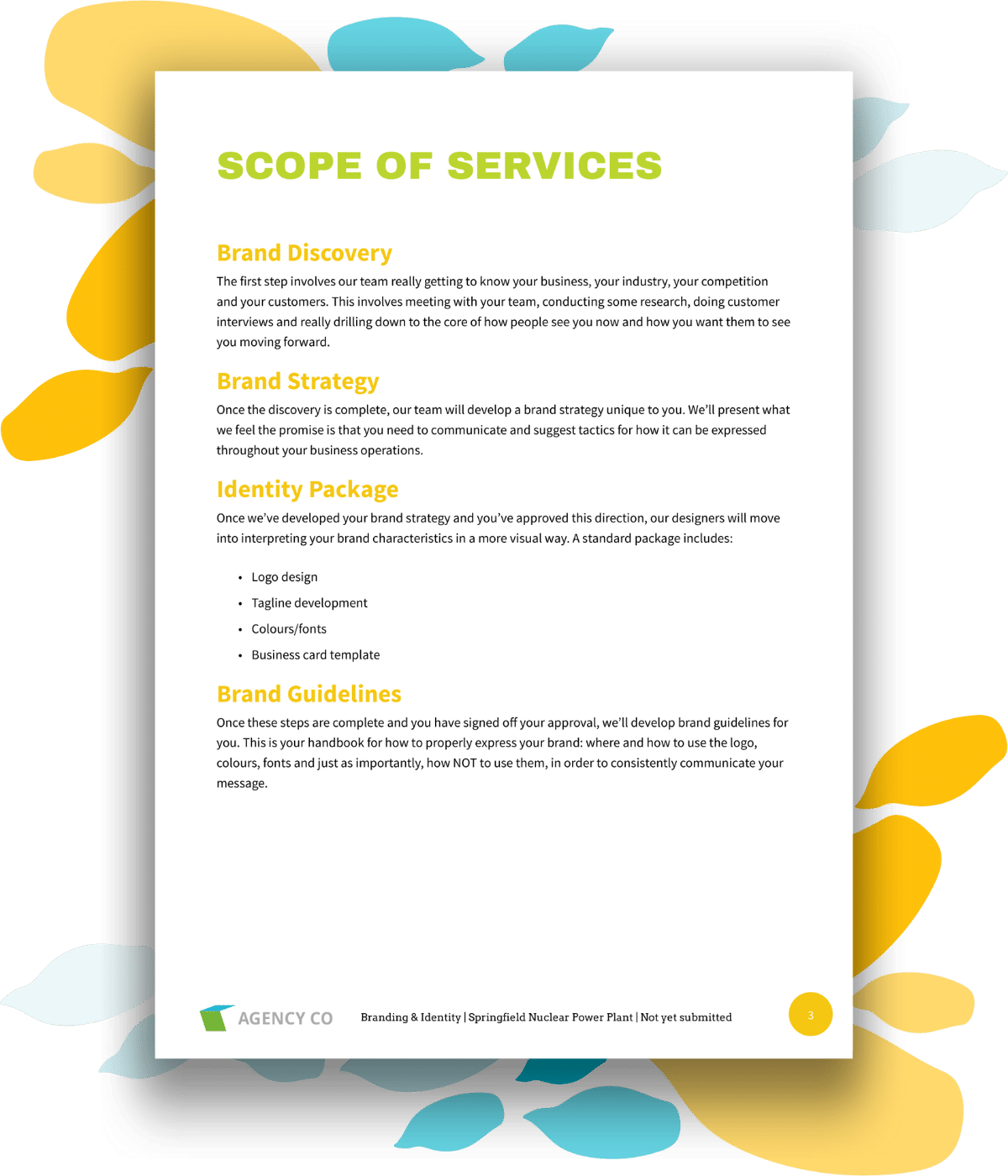 scope of services page for branding proposal template
