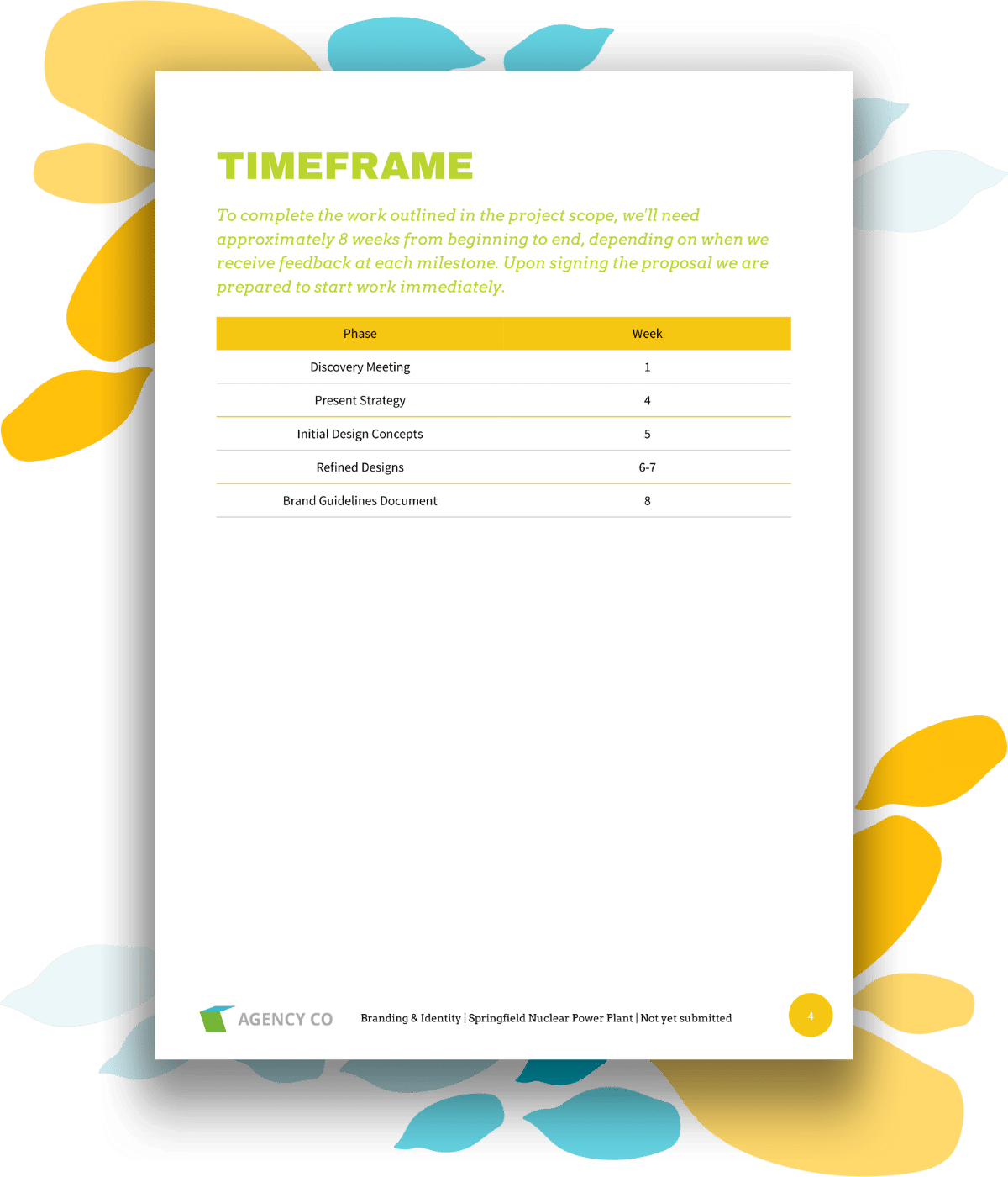 timeframe page for branding project proposal template