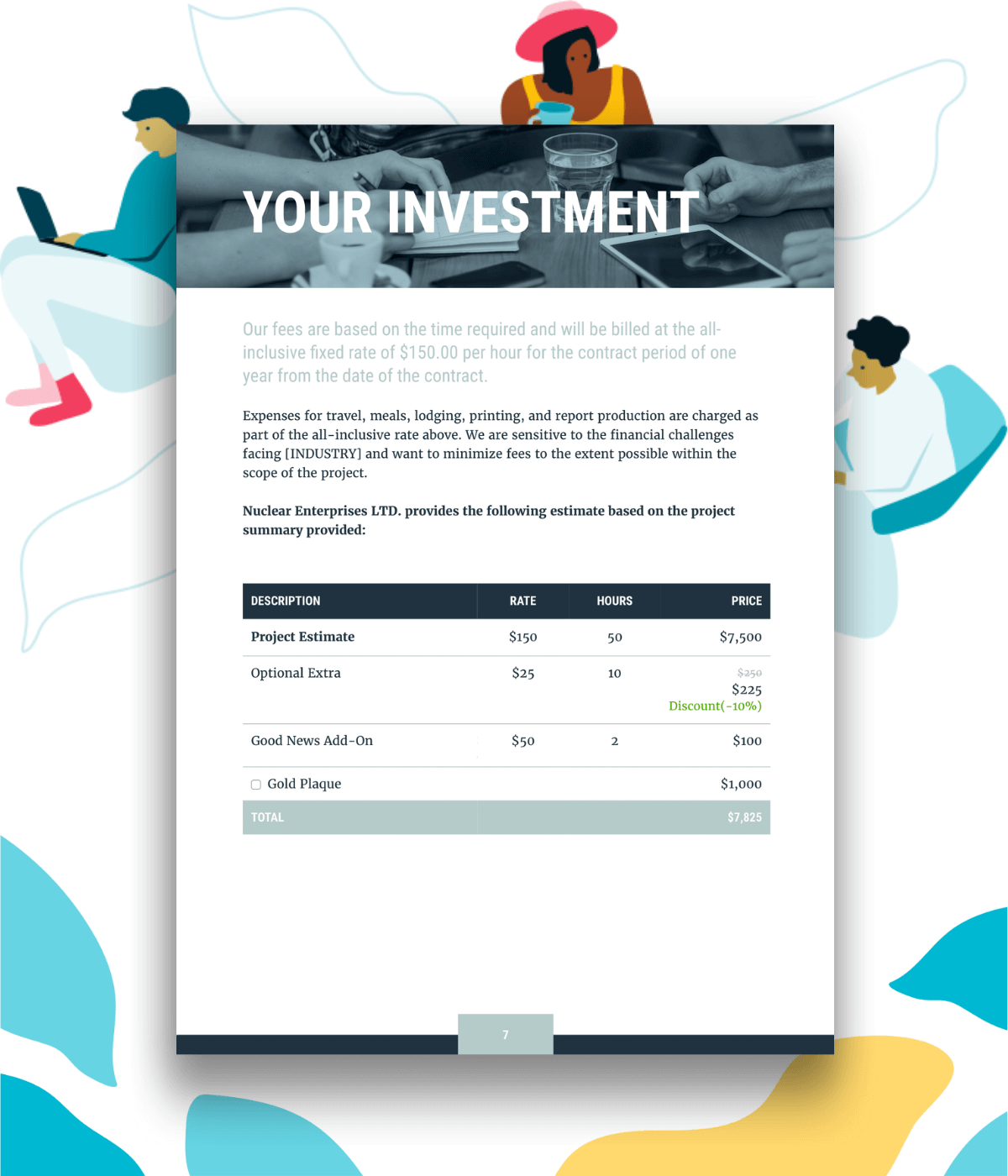 Pricing page for a sample consulting agreement template.