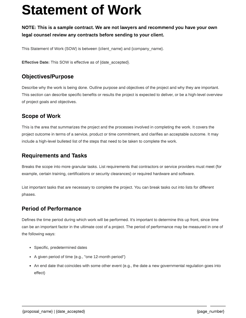 free contract statement of work template