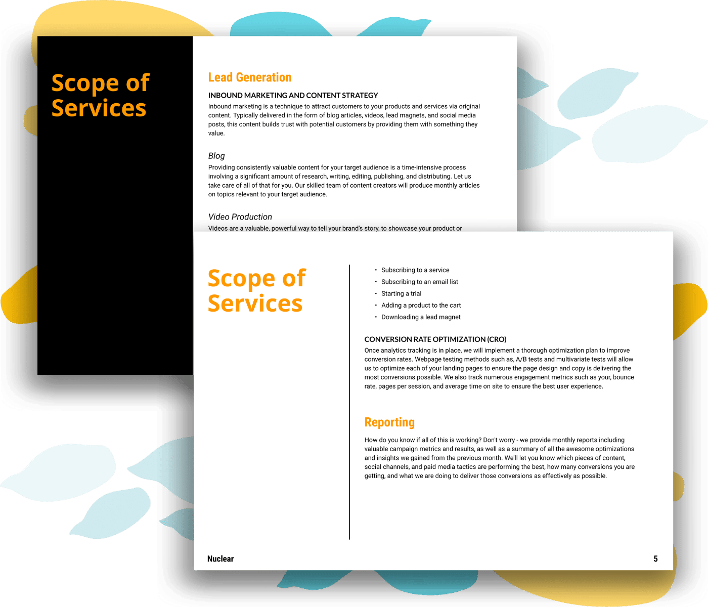 Digital marketing proposal template scope of services page