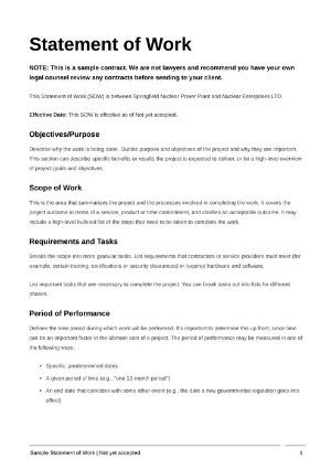 Statement of work template cover